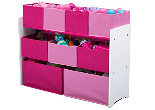 Delta Children Deluxe Multi-Bin Toy Organizer with Storage Bins, White/Pink Bins - color: White/Pink Bins, style: Organizer