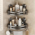 VOLPONE 2 Pack Shower Caddy Suction Cup, Corner Shower Shelves No Drilling, Showers Organizer Storage with Towel Bar & Removable Hooks, Bathroom Shower Shelf Rack for Inside Showers, Triangle - style: Triangle 2 Tier