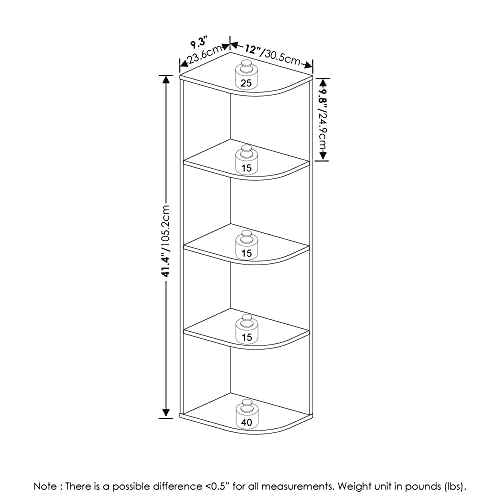Furinno Pasir 4-Tier Corner Open Shelf Bookcase, White - color: White, size: 4-Tier Corner