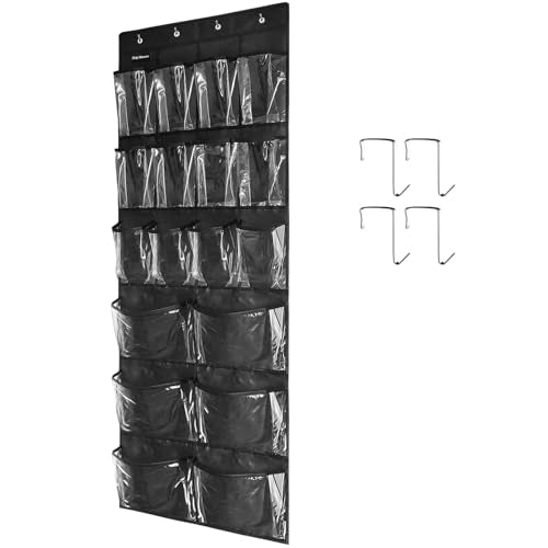 Extra Large Hanging Over Door Shoe Organizer, Closet Shoe Rack - 12+6 Crystal Pockets, 4 Hooks, Black (59"x 21.6") - color: B-black&Clear