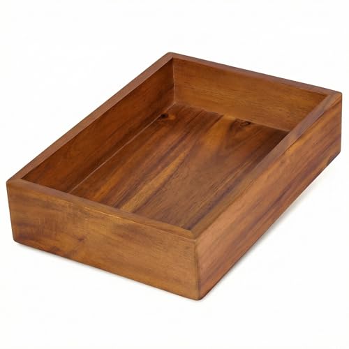 Demigo Acacia Wood Desk Organizer Tray - 9.5x6.7x2 Inch Letter & Stationery Holder for Office, Entryway, Desktop - Natural Wood Catchall for Pens, Mail, Keys
