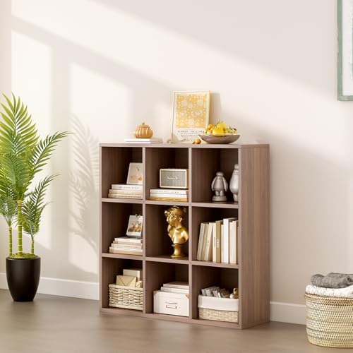 OSCHF 9-Cube Storage Shelf Bookcase - Wooden 3-Tier Floor Standing Open Bookshelf for Home and Office, Cuby Orgainzer, Walnut - color: Walnut, size: 9-Cube