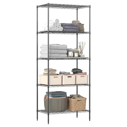 BestOffice | 5-Tier Wire Storage Shelves | 14 x 24 x 60 | Black | with Adjustable Racks | Metal Shelf, Holds Upto 500 lbs | No-Tool Assembly | Ideal for Home & Garage Shelving - color: Black, size: 14"D x 24"W x 60"H（Adjustable）
