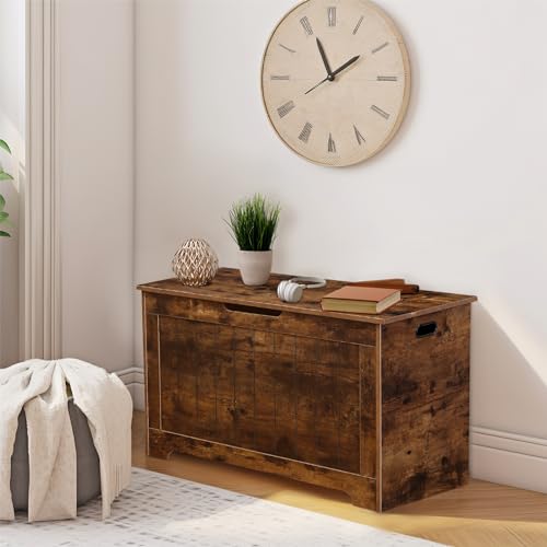 JungleA 30'' Storage Chest Trunk, Large Wooden Box, Shoe Blanket Storage Bench, Chest Organizers w/2 Safety Hinges, for Living Room, Bedroom, Entryway, Rustic brown - color: Rustic Brown, size: 30''