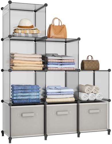 HOMIDEC Closet Organizers and Storage, 9 Cube Storage Organizer, Portable Closet Organizer Storage Cubes Shelves, Grey - color: Grey, size: Large