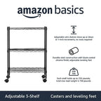 Amazon Basics 3-Shelf Adjustable Heavy Duty Storage Shelving Unit on 2" Wheels, Metal Wire Rack for Garage, Utility Shelving with Leveling Feet, 23.2"L x 13.4"W x 32.75"H, Black - color: Black