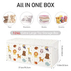 Extra Large Collapsible Toy Box with Lids, Sturdy Storage Organizer for Kids, 38"x16"x13" Toy Chest for Playroom, Nursery, Bedroom, Living Room (Chubby Animals)