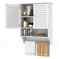 Tangkula Wall Mounted Bathroom Cabinet with Open Shelf & Bar, Medicine Cabinet with Double Louvered Doors, Wall Storage Cabinet with Adjustable Shelf, for Bathroom Living Room Kitchen (White) - color: White