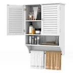 Tangkula Wall Mounted Bathroom Cabinet with Open Shelf & Bar, Medicine Cabinet with Double Louvered Doors, Wall Storage Cabinet with Adjustable Shelf, for Bathroom Living Room Kitchen (White) - color: White