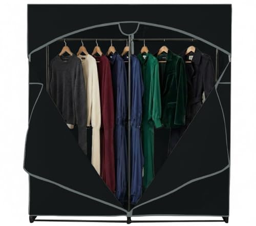 HOLDN’ STORAGE Portable Wardrobe Closet - 65 lb Large Capacity, Internal Heavy Duty Metal Rod, Zipper & Clear Window, Durable Clothes Organizer, Tool-Free Easy Assembly, Black Canvas Cover - color: Black, size: Large