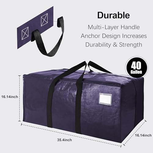 6 Pack Heavy Duty Extra Large Moving Bags W/Backpack Straps - Strong Handles & Zippers, Storage Totes For Space Saving, Fold Flat, Alternative to Box and Bin (40 gal, Blue) - color: Blue, size: 40 Gal - 6 Pack