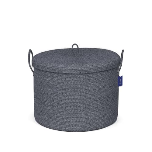 21" x 18" Extra Large storage baskets,Decorative blanket basket with lid for Living room,rope baskets with lid,wicker hamper for bedroom,Big,Round,Dark Grey - color: Dark Grey