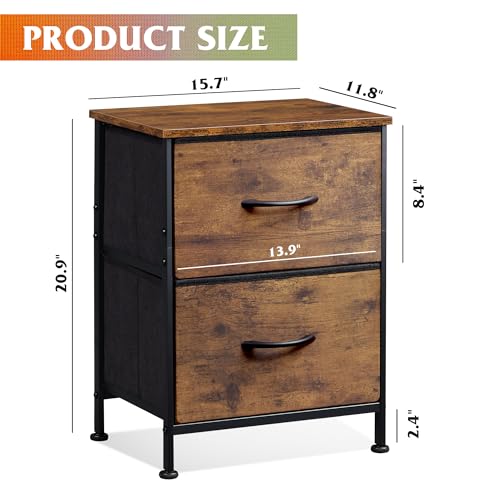 WLIVE Night Stand, Small Dresser with 2 Drawers & Wooden Top, Nightstand with Fabric Bins, Bedside Table End Table for Bedroom, Closet, Entryway, College Dorm, Rustic Brown - color: A-rustic Brown, size: 11.8"D x 15.7"W x 20.9"H