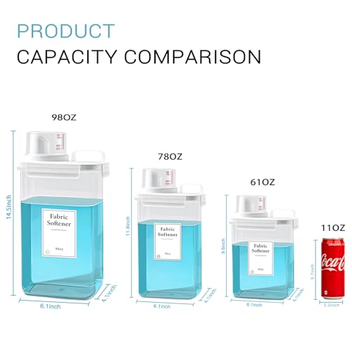 3 Pack Laundry Detergent Dispenser, 61oz Laundry Soap Dispenser, Refluxable Laundry Detergent Container, Plastic Liquid Laundry Detergent Dispenser for Laundry Room Organization with 6 Labels - size: 61 Fl Oz (Pack of 3)