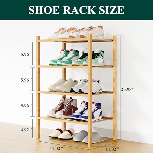 Smiry Shoe Rack, 4 Tier Small Bamboo Shoe Organizer, Stackable Free Standing Wooden Shoe Storage Shelf for Closet, Entryway, Front Door Entrance, Natural - color: Natural, size: 17.32" Wide - 4 Tier - Regular