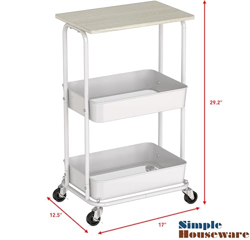 Simple Houseware 2-Tier Rolling Utility Cart with Lockable Wheels and Wood Top, Metal Storage Organizer Trolley for Kitchen, Bathroom, Office, Craft Room, Maple - color: Maple