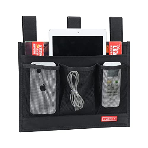 Zafit Hanging Bedside Caddy, Bedside Storage Organizer for Magazine, Phone, Remote control (Classic4 Pockets-Black)