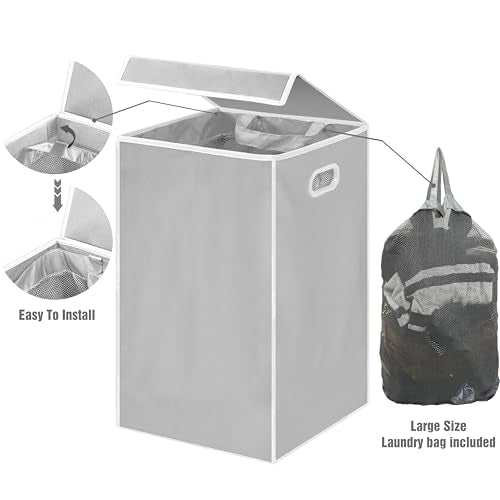 Simple Houseware Foldable Laundry Hamper Basket with Lid and Removable Bag, Gray - color: Grey