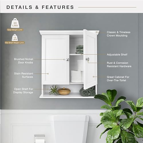 MCS 23x26 White Medicine Cabinet Organizer, Wall Mounted Bathroom Cabinet for Over-The-Toilet Storage, Bathroom Furniture & Restroom Organizer - size: 23x26 2-Door
