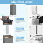 Yecaye 100L Large Capacity Laundry Hamper – Foldable Rolling Laundry Basket, Mobile Clothes Hamper with Wheels, Removable Inner Bag, Bamboo Handle Lid Laundry Bin – Multi-Use Storage,Grey - color: grey