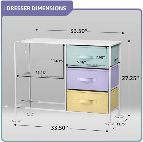 Sorbus Kids Dresser with 5 Drawers - Storage Chest Organizer Unit with Steel Frame, Wood Top & Handles, Tie-dye Fabric Bins for Clothes - Wide Furniture for Bedroom Hallway Kids Room Nursery & Closet - color: Pastel/White, style: 5-Drawer