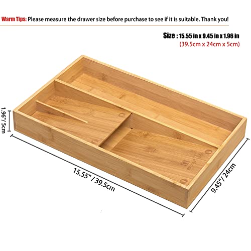 guiogc Bamboo silverware tray organizer, Utensil Holder and Cutlery Tray for Drawer, Kitchen Drawer Organizer Divider for Spoons Forks Knives - size: Medium