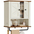 VASAGLE LIRY Collection - Bathroom Wall Cabinet, Farmhouse Wall-Mounted Medicine Storage Cabinet with 2 Barn Doors, Adjustable Shelf, Towel Bar, 7.9 x 18.1 x 24 Inches, Rustic White UBBK132W01S - size: 7.9"D x 18.1"W x 24"H