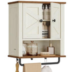 VASAGLE LIRY Collection - Bathroom Wall Cabinet, Farmhouse Wall-Mounted Medicine Storage Cabinet with 2 Barn Doors, Adjustable Shelf, Towel Bar, 7.9 x 18.1 x 24 Inches, Rustic White UBBK132W01S - size: 7.9"D x 18.1"W x 24"H