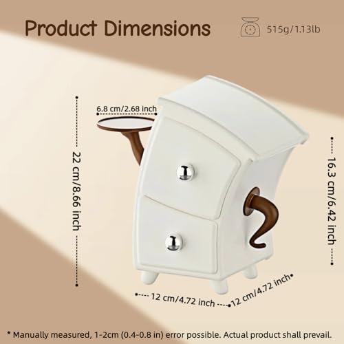 Cute Whimsical Desktop Organizer with 2 Drawers, Small Storage Box, Aesthetic Room Decor, Thick Smooth Plastic, 4.7×4.7×8.7 Inch, for Jewelry, Stationery, Accessories, Unique Gift for Women & Girls