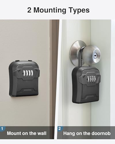 Puroma Lock Box, Key Lock Box Wall Mount & Portable Combination Lockbox with Resettable Code, Security Lockbox for Outside House Keys, Apartment Realtors Spare Keys Storage (1 Pack, Pure Black) - color: Pure Black