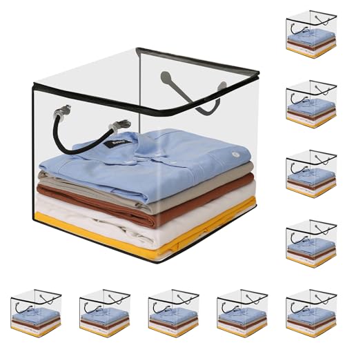 10 PCS Clear Zippered Storage Bags with Handles,Sweater Storage with Two-Way Zipper,Foldable Closet Organizer Bed Sheet Organizer,Cube Plastic Organizer,Bag,Bin for Clothes,Towel-BK - color: Black, size: 11.81*11.81*11.81 inches