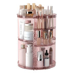 Rotating Makeup Organizer, DIY 8 Adjustable Layers Spinning Skincare Storage, Cosmetic Display Case with Brush Holder and Perfume Tray, Multi-Function Vanity Bathroom Countertop Organizer Clear Pink - color: Clear Pink