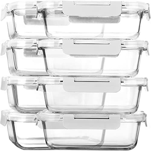 [8-Pack,30 oz]Glass Meal Prep Containers,MCIRCO Glass Food Storage Containers,Airtight lunch Containers with Lids, Microwave, Oven, Freezer and Dishwasher, White - color: White