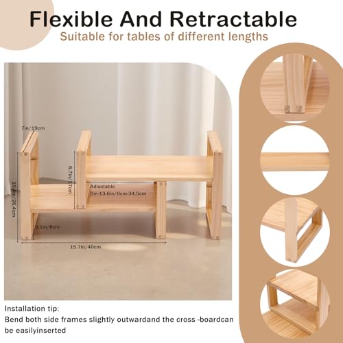 Desk Shelf, 100% Solid Wood Adjustable Desktop Bookshelf, No Tools, Nails or Glue Required for 130lb Load Capacity for Living Room, Office, Books, Cookbooks, Interlocking Joints Nature Pine Color - color: Interlocking Joints Nature Pine Color