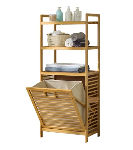 Baveke Bamboo Laundry Hamper with 3 Tier Shelves & Tilt Out Basket, Laundry Baskets Organizer Hampers Bathroom Storage Shelf for Laundry Room, Bathroom, Guest Room（3-Tier, Large） - color: Natural, size: YSJ01-3-50