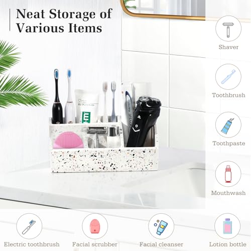 Luxspire Bathroom Counter Organizer, Toothbrush Holder for Bathroom 5 Slot, Large Bathroom Countertop Organizer Storage Bathroom Accessories for Toothbrush Toothpaste, Terrazzo - color: Terrazzo, size: 5 Slots