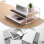 SANRUI 2-Tier Paper Letter Tray Organizer with Sliding Drawer,Stackable Desk Organizer,Acrylic Paper Tray for Office,Home or School,Clear - style: 2 Tier Horizontal File Tray with Drawer