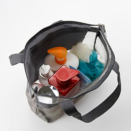 TOPASION Mesh Shower Caddy Bag Portable Hanging Toiletry and Bath Organizer with Zipper for Travel, Gym, Camping, College Dorms, Beach - color: Grey