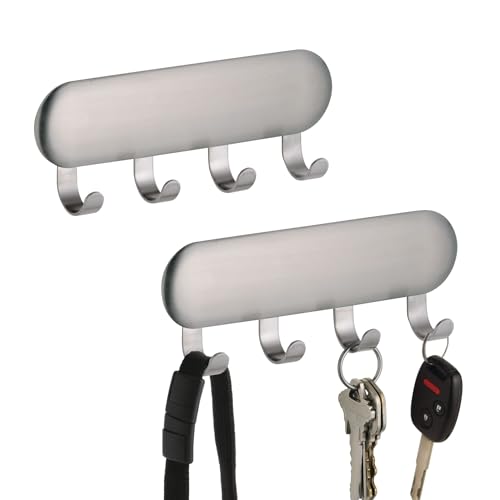 iDesign Self-Adhesive Stainless Steel Key Rack with 4 Hooks - Key Holder for Wall, Set of 2, Brushed - style: Pack of 2
