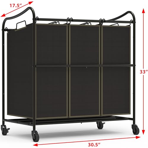 Simple Houseware Heavy Duty 3-Bag Laundry Sorter Rolling Cart, Bronze - color: Bronze