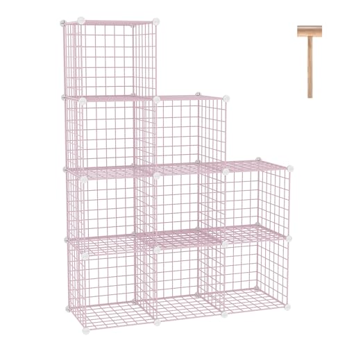 C&AHOME Wire Cube Storage, 9 - Cube Organizer Metal C Grids, Modular Shelves Units, Closet Organizer, Ideal for Home, Office, Living Room, 36.6”L x 12.4”W x 48.4”H, Pink UWCS3009P - color: Pink, size: 9 Cube