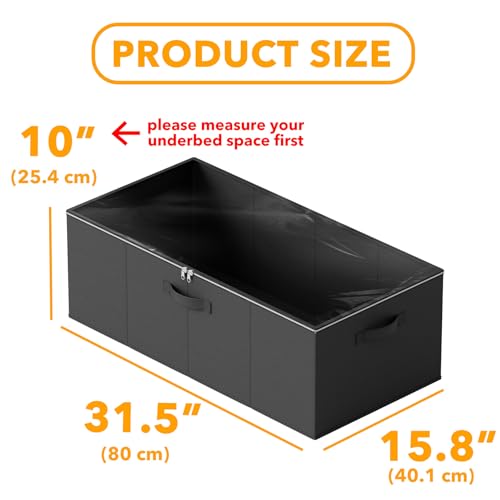 SpaceAid 4 Pack 10" High Under Bed Storage Containers, Large Underbed Storage Organizer Bins with Lids for Bedroom, Dorm, Clothes, Closet Organization, Bed Sheets and Blankets (Black) - color: Black