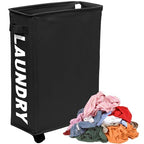 23inch Slim Laundry Basket 44L Rolling Laundry Hamper on Wheels -Collapsible Clothes Hamper with Handle -Freestanding Laundry Bin Narrow Laundry Bag Yoga Mat Storage Racks