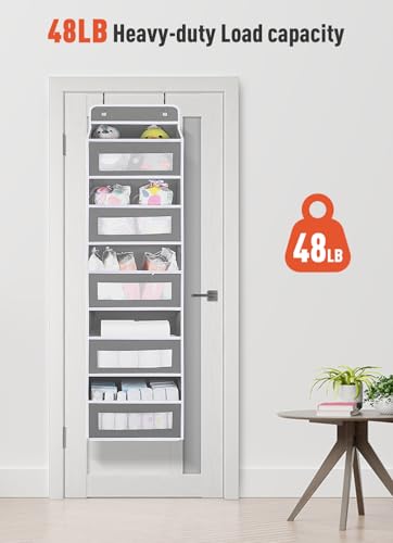 3 Pack Over The Door Organizer Storage, 5 Shelf Hanging Door Organizer with 10 Large Capacity Pockets, Anti Tilt 44 lb Load Behind Door Storage for Bedroom, Bathroom, Pantry, Nursery - color: Grey, size: 3 Pack
