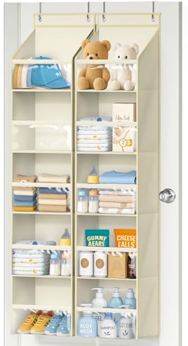 AOODA 2 Pack Over the Door Organizer, Large Capacity Closet Door Hanging Organizer, Clear Deep Pockets Baby Storage for Nursery, Bathroom, Bedroom, Pantry, Diapers (Light Yellow) - color: Light Beige, size: 2 Packs