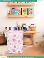 FANKANG Storage Basket, Nursery Hamper Canvas Laundry Basket Foldable with Waterproof PE Coating Large Storage Baskets for Kids Boys and Girls, Office, Bedroom, Clothes,Toys(Pink roses) - color: Pink roses