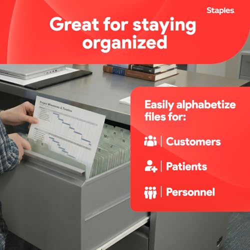 Staples A–Z Index File Guides, Letter Size, Light Green, Durable Alphabetical Filing Tabs for Drawers, Cabinets & Office Organization – 25/Set