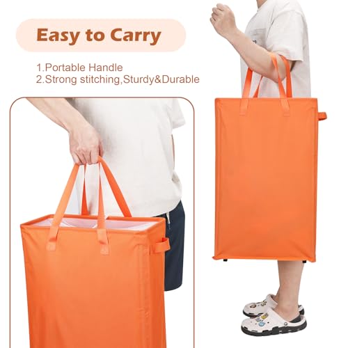 Odonata Slim Laundry Hamper Handles Collapsible Laundry Basket Thin Dirty Clothes Basket Narrow Laundry Bag Foldable Dirty Hamper 45L (Orange) - color: Orange