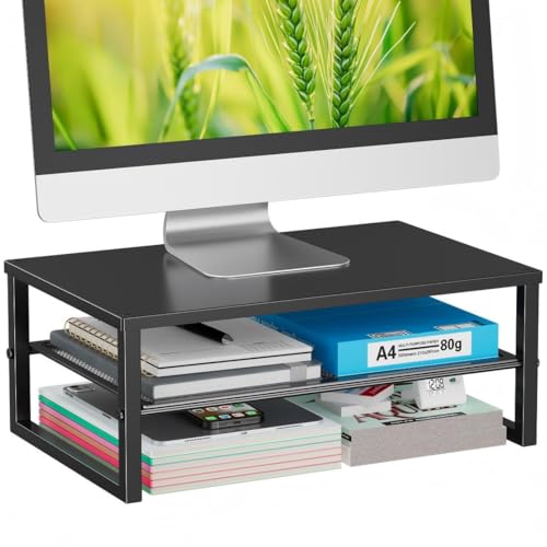 Ekisemio 2-Tier Computer Monitor Stand Riser, Desk Organizer for Monitor, Black