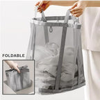 Mesh Bag with Handles, Collapsible Laundry Basket, Foldable Laundry Bag, Breathable Folding Beach Bag,Space-saving Travel Tote Bags (1, Black) - color: Black